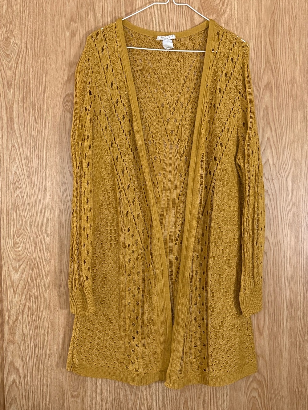 Mustard Open-Front Knit Cardigan Sweater